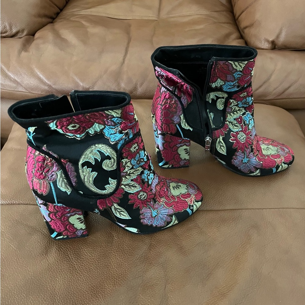 Marc Fisher Floral Embroidered Ankle Boots